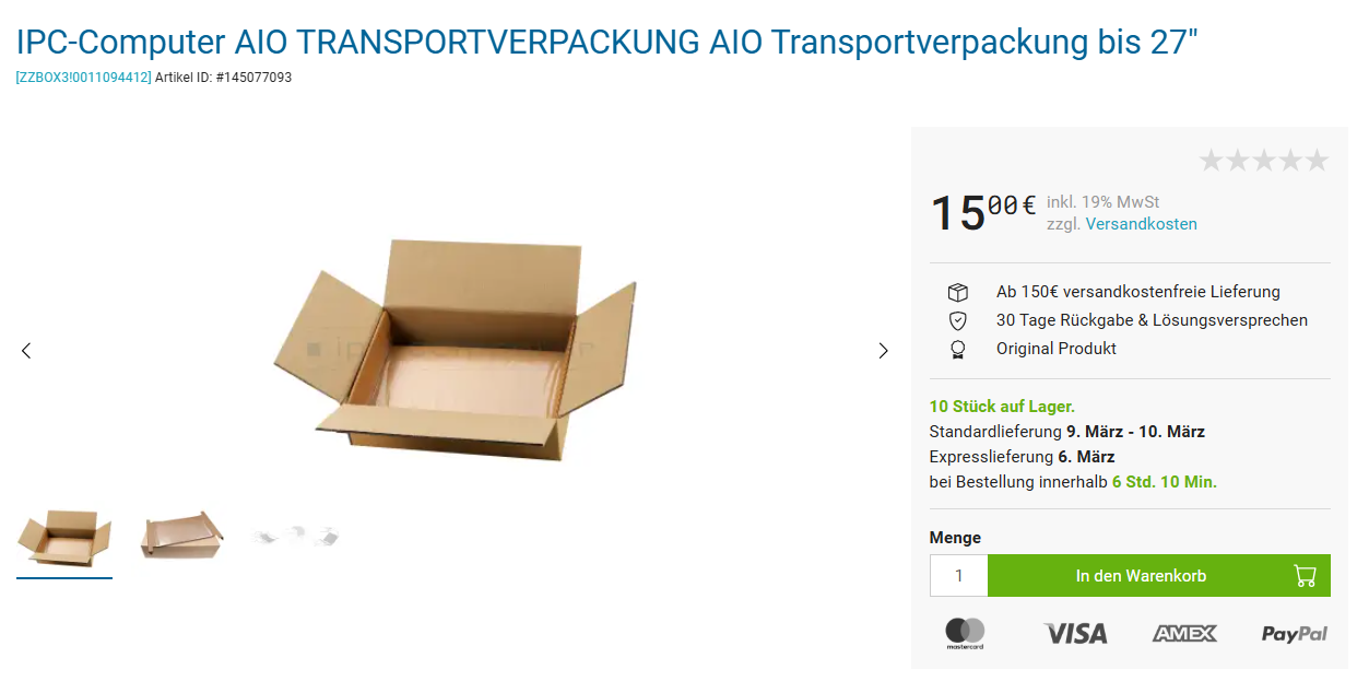 AIO Transportverpackung bis 27Zoll
