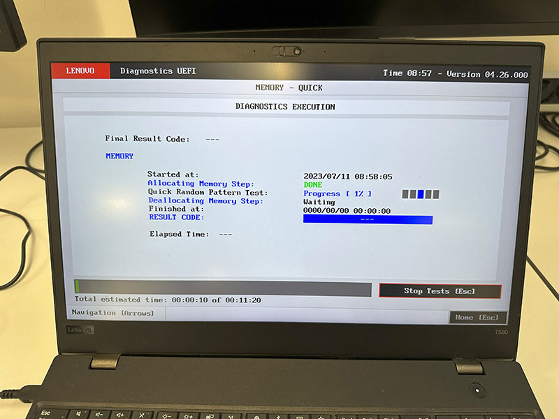 Das Lenovo Diagnostics UEFI prüft den RAM des Thinkpads