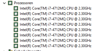 Ein Blick in den Gerätemanager unter dem Eintrag "Prozessoren" verrät: In diesem Notebook-Modell ist eine i7-CPU der 4. Generation verbaut.