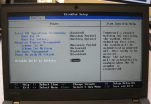 Der interne Akku des Lenovo ThinkPad X260 lässt sich per BIOS Einstellung zeitweilig deaktivieren.
