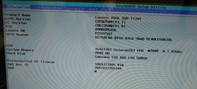 Einbau einer zusätzlichen SSD Festplatte in ein Lenovo Yoga 300-11IBY deaktiviert internen Flash-Speicher
