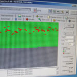 Bildschirmansicht vom Error Scan des HD Tune Pro 5.50 Hard/Disk SSD Utility zeigt viele defekte Sektoren