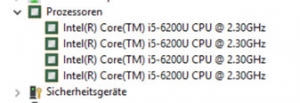 Beispiel Screenshot vom Gerätemanager eines anderen Notebooks: Glück gehabt, denn hier ist eine Intel i5-CPU der sechsten Generation (i5-6xxxx) verbaut.