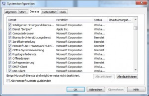 Deaktivieren des Dienstes in der Systemkonfiguration