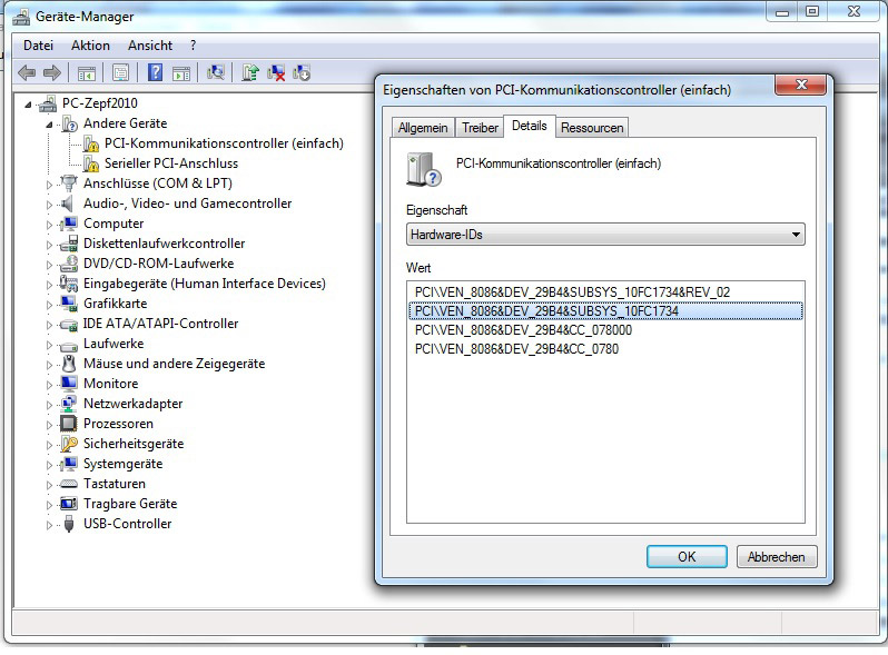 Die Hardware-ID ist der Schlüssel um den passenden Treiber zu finden.