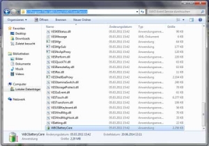Das zuständige Dienstprogramm WBCBatteryCare.exewurde auf der Festplatte im folgenden Ordner lokalisiert C:\Program Files (x86)\Sony\VAIO Event Service